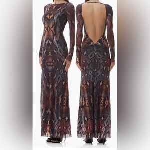 Women's Snake Maxi Open back ruched Dress sz small